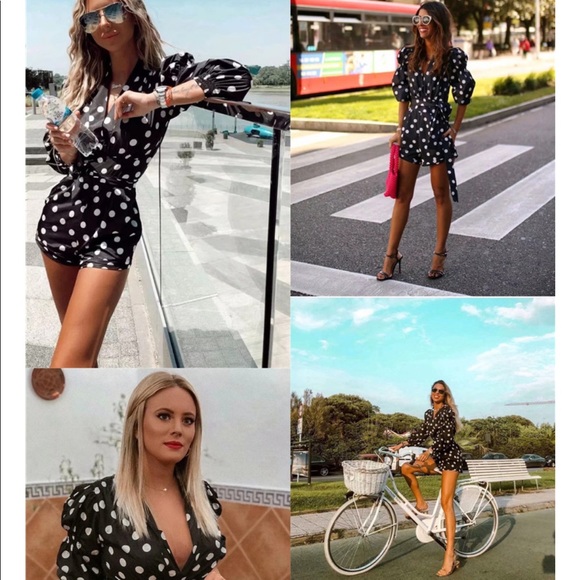 Polka Dot Romper in Black - Picture 8 of 8